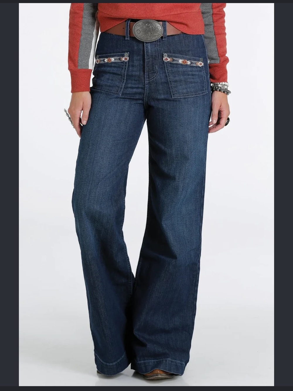 Cruel Girl High Rise Wide Leg Women's Jeans 29/7 Embroidered Pockets EUC